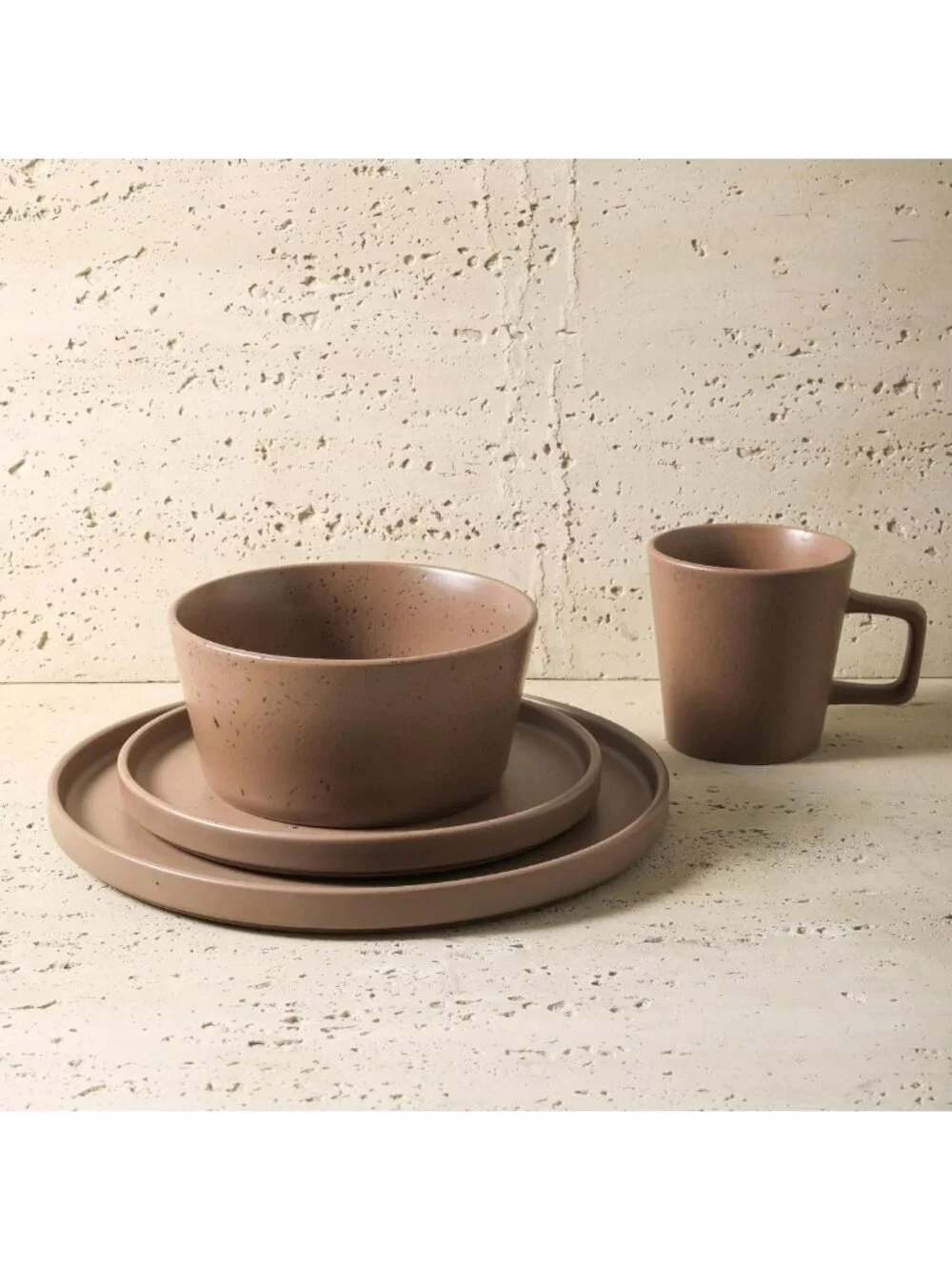Modern Stoneware 16-Piece Dinnerware Set, Matte Brown Plates & Bowls, Service